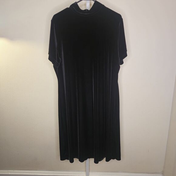 Susan Graver Style Women's L Black Velvet Short Sleeve Mockneck Midi Dress - Picture 1 of 15